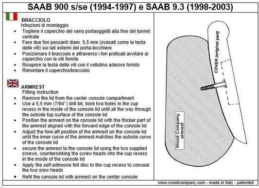 Sport model armrest for Saab 9.3 (1998-2003) and 900 s/se (1994-1998)